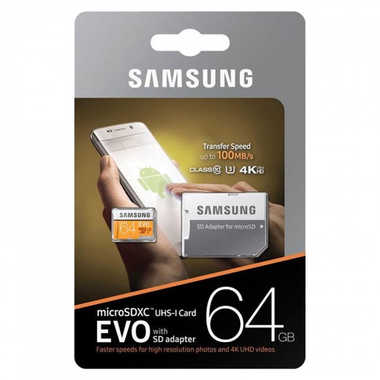 Samsung EVO Plus Micro SD SDXC Memory Card Class 10 with SD Card Adapter - 64GB