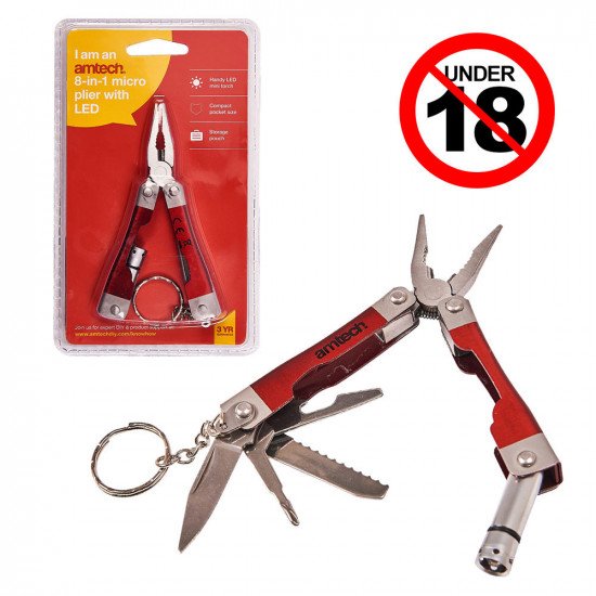 Amtech 8-In-1 Micro Pliers With LED