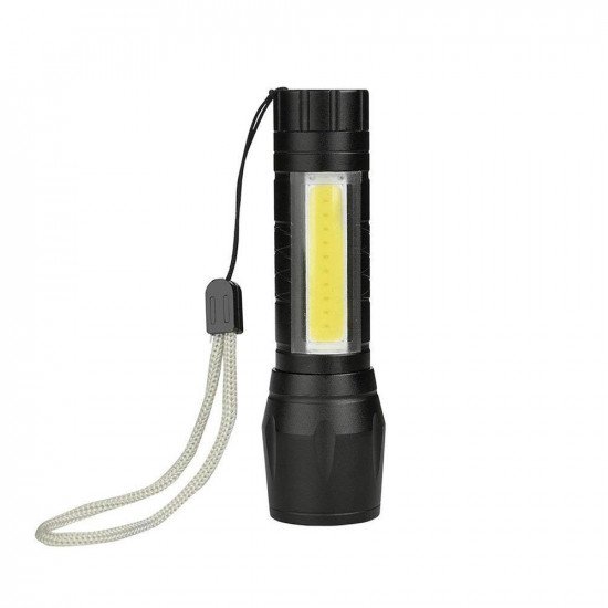 Kingavon Compact Rechargeable Aluminium XPE COB Torch with Zoom - Black