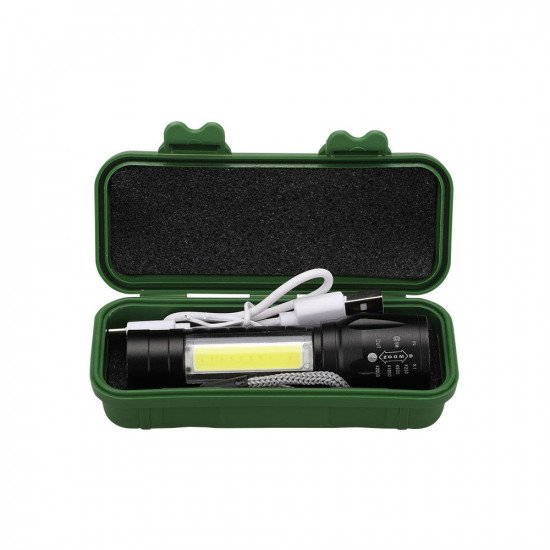 Kingavon Rechargeable Aluminium XPE COB Torch with Zoom - Black