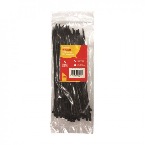 Amtech Cable Zip Ties (200 x 2.5 mm) Black - 100pcs