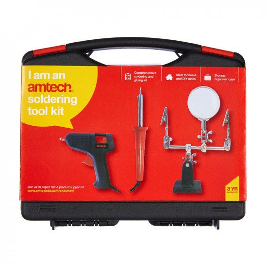 Amtech Soldering Kit with 30W Soldering Iron, 10W Glue Gun + Helping Hand Stand