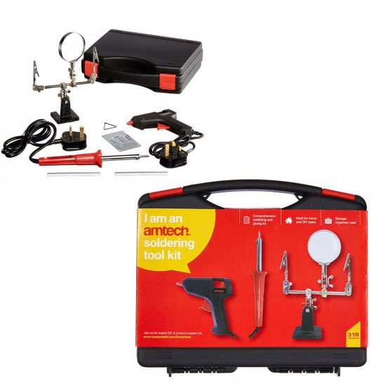 Amtech Soldering Kit with 30W Soldering Iron, 10W Glue Gun + Helping Hand Stand