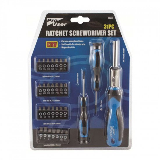 Pro User Ratchet Screwdriver Tool Kit Set - 31 Piece