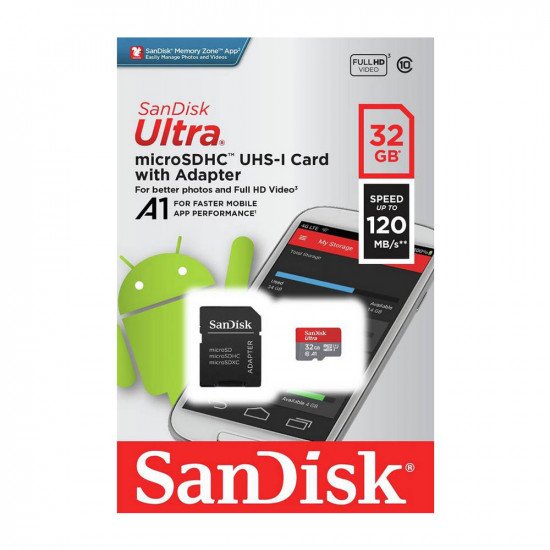 SanDisk Ultra MicroSDXC Class 10 A1 UHS-1 Memory Card with Adapter 120Mbps - 32GB