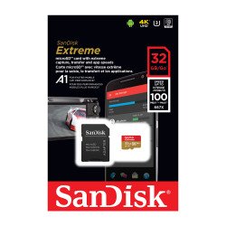 SanDisk Extreme Micro SDHC Micro SD Memory Card Class 10 UHD-1 U3 4K 100MB/s with Full Size SD Card Adapter - 32GB 