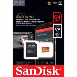 SanDisk Extreme Micro SDXC Micro SD Memory Card U3 A2 V30 4K 170MB/s with Full Size SD Card Adapter - 64GB 