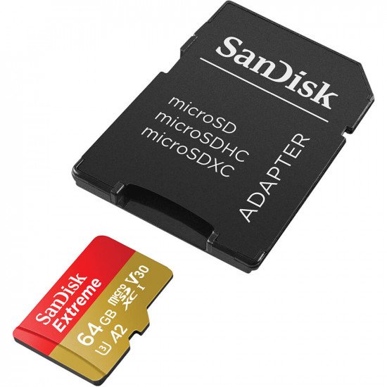 SanDisk Extreme Micro SDXC Micro SD Memory Card U3 A2 V30 4K 170MB/s with Full Size SD Card Adapter - 64GB