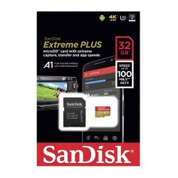 SanDisk Extreme Plus Micro SDHC Micro SD Memory Card Class 10 UHD-1 U3 V30 100MB/s with Full Size SD Card Adapter - 32GB 