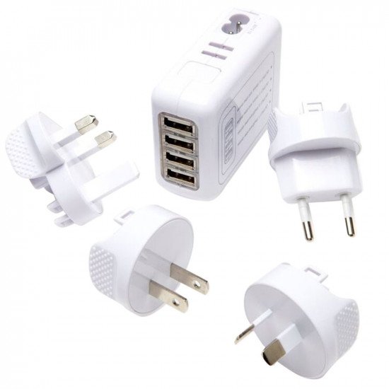 Korjo 4 Port Mains to USB Travel Charger/Adapter - White