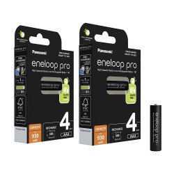 Panasonic Eneloop PRO AAA Rechargeable NiMh Batteries 930mAh Capacity - Extra Value 8 Pack