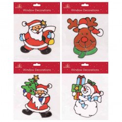 Christmas Window Decorations - Santa Snowman Reindeer Santa - Set of 4