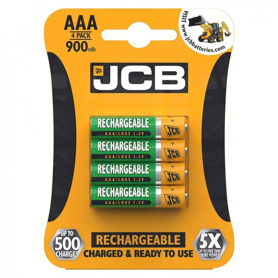 JCB AAA 900mAh Rechargeable Batteries - Pack of 4