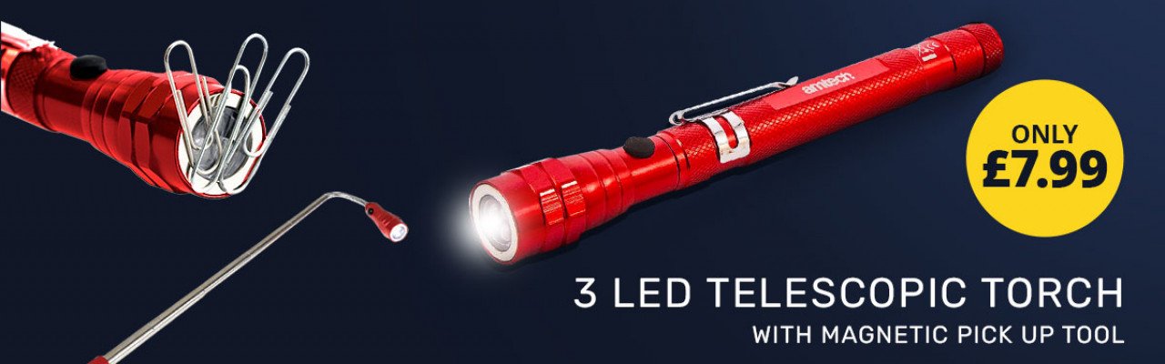 3 LED Telescopic Torch & Magnetic Pick Up Tool - Only £7.99