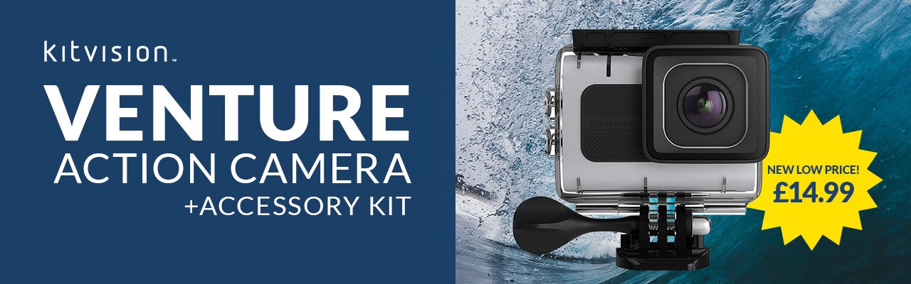 Kitvision Venture Action Camera + Accessory Kit - Only £14.99