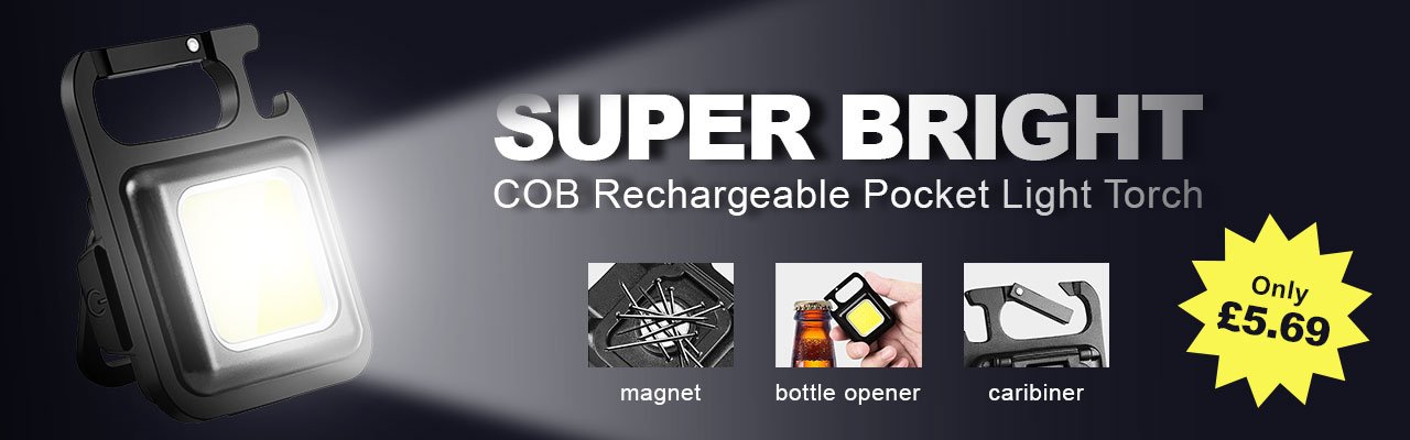 Kingavon Super Bright COB Rechargeable Pocket Light Torch - Black - £5.69 delivered