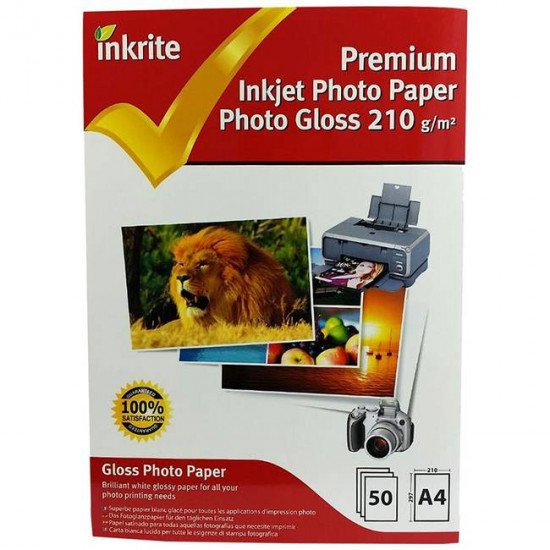 Inkrite Premium Quality Inkjet Photo Paper - A4 Photo Gloss 210gsm - 50 Sheets
