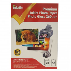 Inkrite Premium Quality Inkjet Photo Paper - A4 Photo Gloss 260gsm - 20 Sheets