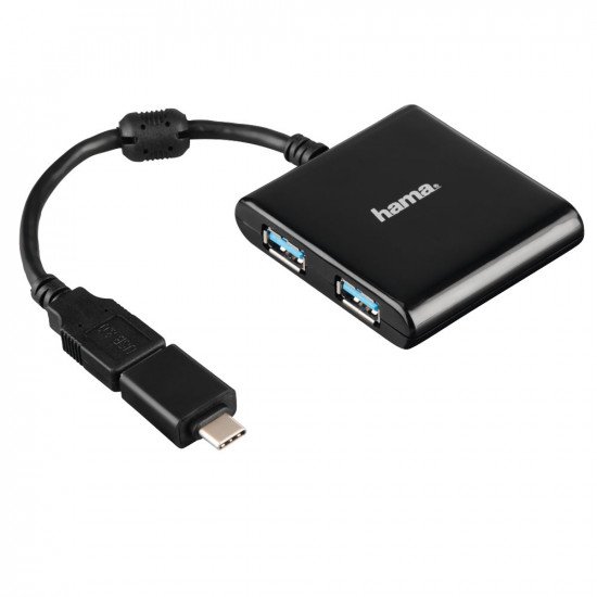 Hama 1:4 USB 3.1 Hub incl. USB-C Adapter, Bus-Powered, Black