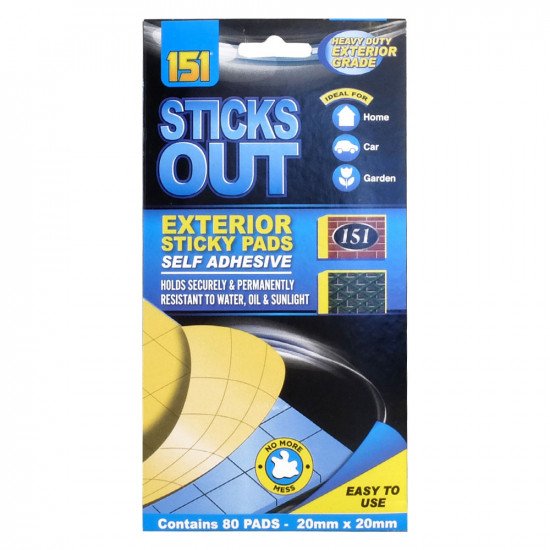 151 Adhesives Sticks Out Exterior Sticky Pads 20mm x 20mm  - 80 Pads 