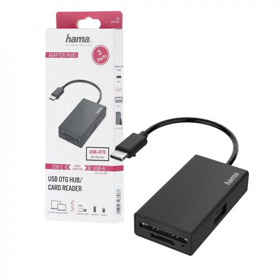 Hama USB-C Hub/Card Reader, 3 Ports, USB-A, SD, microSD