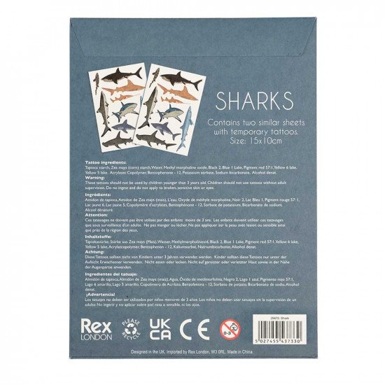 Rex London Shark Temporary Tattoos (2 Sheets)