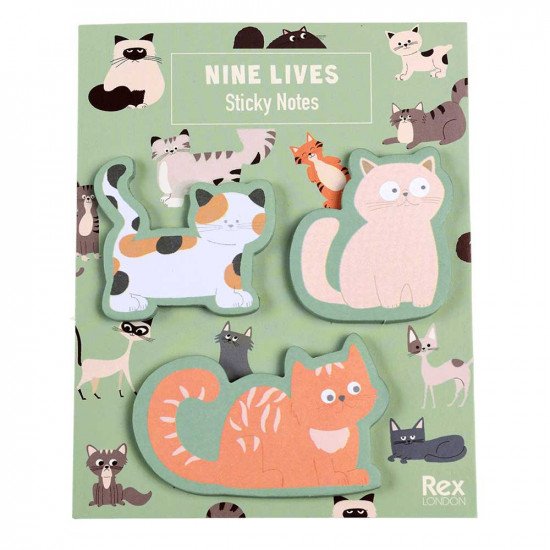 Rex London Nine Lives Cat Lover Sticky Notes (set Of 3)
