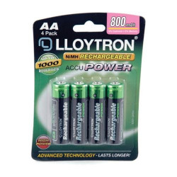 Lloytron AA Rechargeable Batteries NiMH ACCU DIGITAL 800mAh Capacity - 4 Pack 