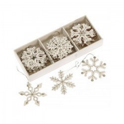 Wooden Snowflake Christmas Tree Decorations Cream & Silver x 24 