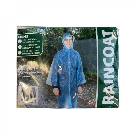 Reusable Emergency Mens Hooded Rain Coat - Yellow 