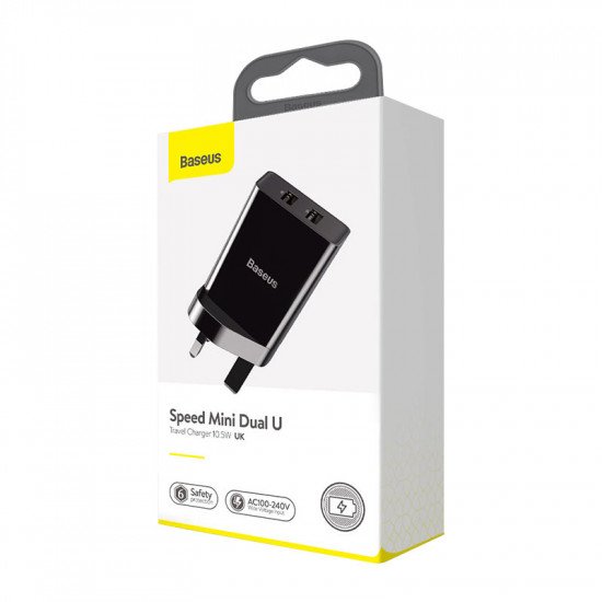 Baseus Speed Mini Dual USB Mains Charger 10.5W - Black