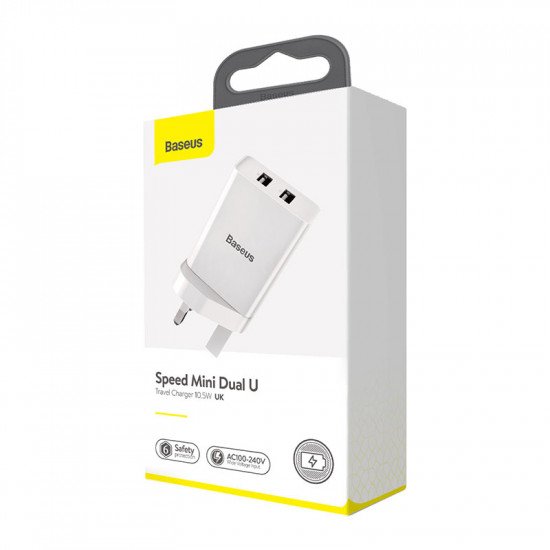 Baseus Speed Mini Dual USB Mains Charger 10.5W - White