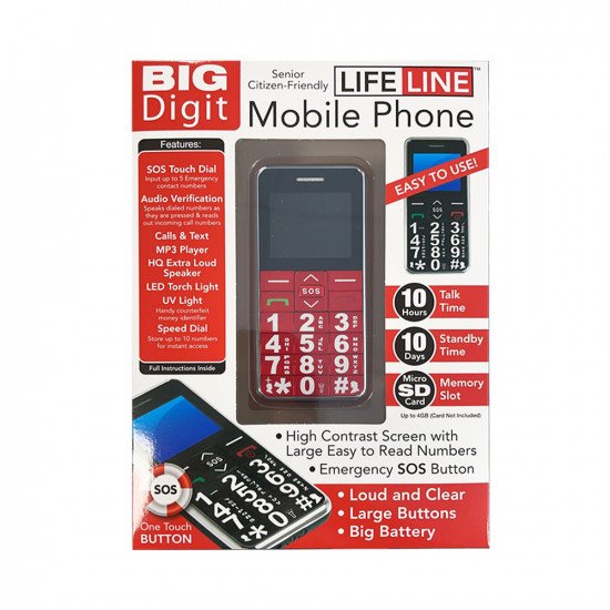 Life Line Big Digit Mobile Phone Unlocked - Red