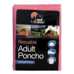 Out And About Reusable Emergency Hooded Rain Poncho - Pink