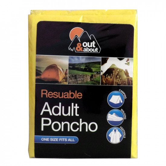 Out And About Reusable Emergency Hooded Rain Poncho - Yellow