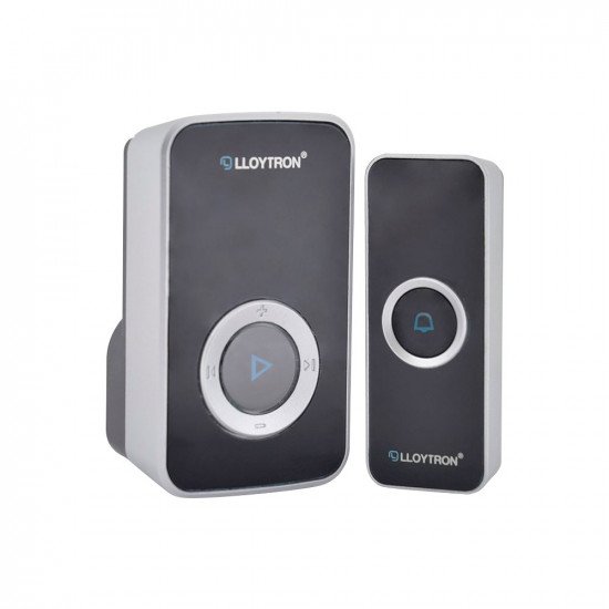 Lloytron MIP3 Wireless Door Bell Kit - 32 Melody Mains Chime Unit with Door Bell Push - Black