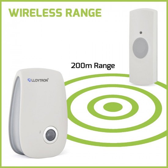 Lloytron MIP3 Wireless Door Bell and Chime Kit 32 Melody Mains Chime Unit - White
