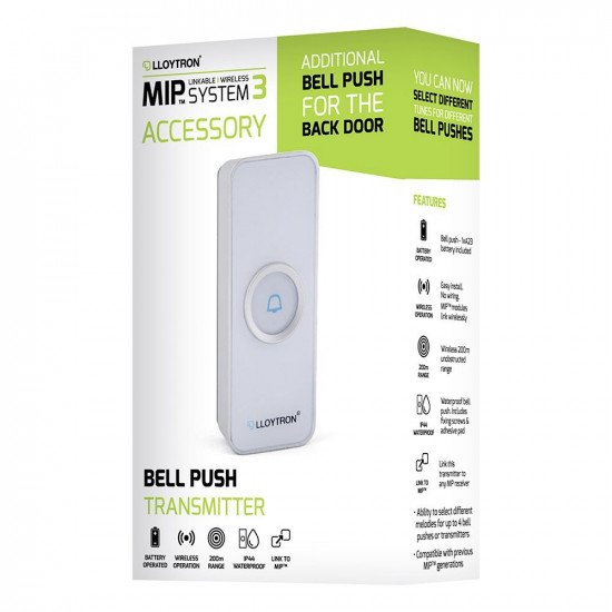 Lloytron MIP3 Wireless Cordless Bell Push Transmitter Only - White