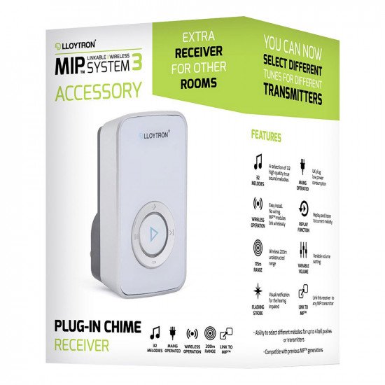 Lloytron MIP3 Wireless Cordless Door Bell MiP System Spare Mains Receiver - White
