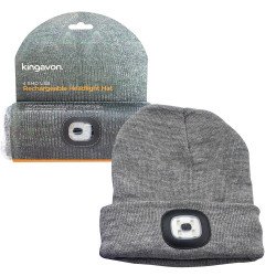 Kingavon Beanie Hat with Built-in 4 SMD LED Head Light, Head Lamp - 3 Mode USB Rechargeable - Grey