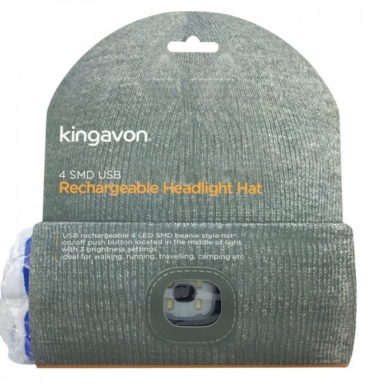 Kingavon Beanie Hat with Built-in 4 SMD LED Head Light, Head Lamp - 3 Mode USB Rechargeable - Blue