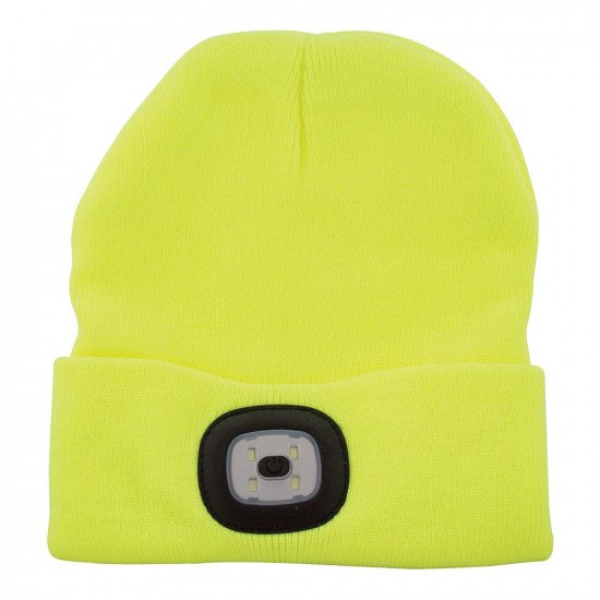 Kingavon Beanie Hat with Built-in 4 SMD LED Head Light, Head Lamp - 3 Mode USB Rechargeable - Yellow