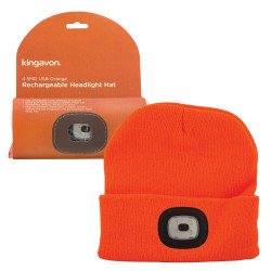 Kingavon Beanie Hat with Built-in 4 SMD LED Head Light, Head Lamp - 3 Mode USB Rechargeable - Orange