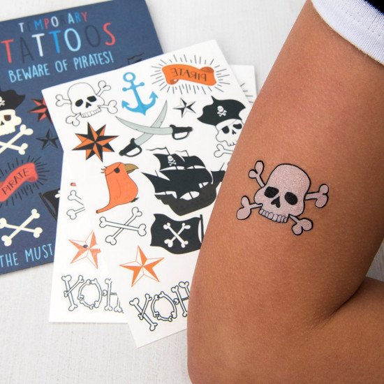 Rex London Beware Of Pirates Temporary Tattoos (2 Sheets) - Gift for Kids