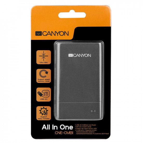 CANYON Multi Use / Combo Universal Memory Card Reader and 3 Port USB Hub