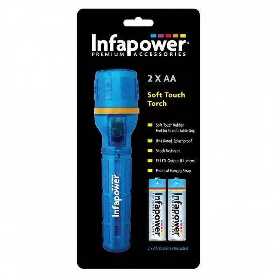 Infapower 2xAA IP44 Splashproof Soft Touch Rubber LED Torch - Blue 