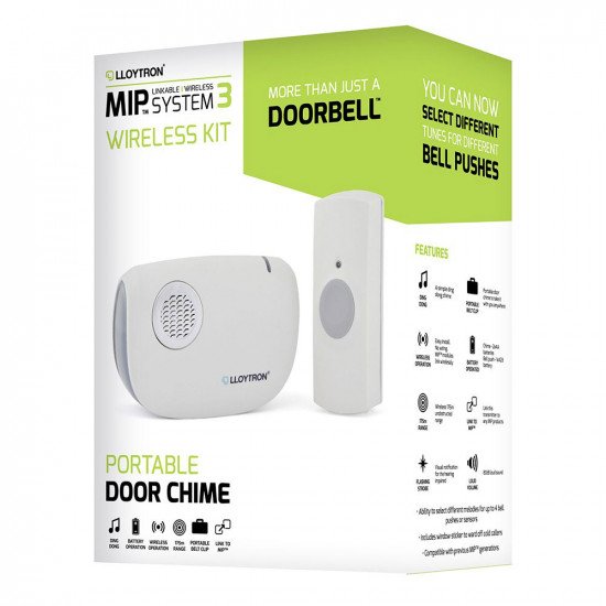 LLOYTRON MIP3 Wirefree Doorbell Kit with Battery Operated Chime Receiver and Bell Push 