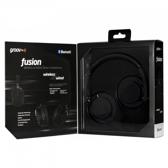 Groov-e Fusion Wireless Bluetooth Headphones with Superior Sound - Black