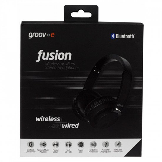 Groov-e Fusion Wireless Bluetooth Headphones with Superior Sound - Black
