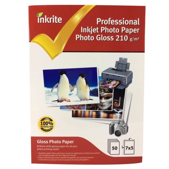Inkrite Professional Quality Inkjet Photo Paper - 7x5 Photo Gloss 210gsm - 50 Sheets
